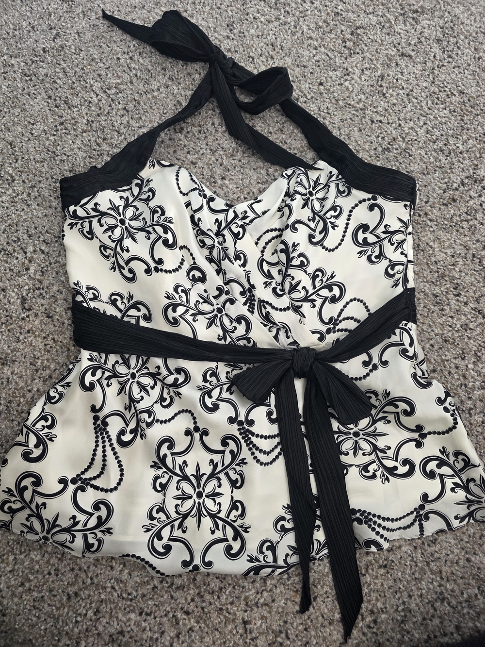 White House Black Market Black & Ivory Halter Tie-Front Camisole